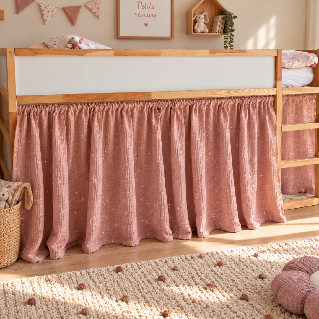 Rideaux lit Kura Ikea Rose à pois dorés
