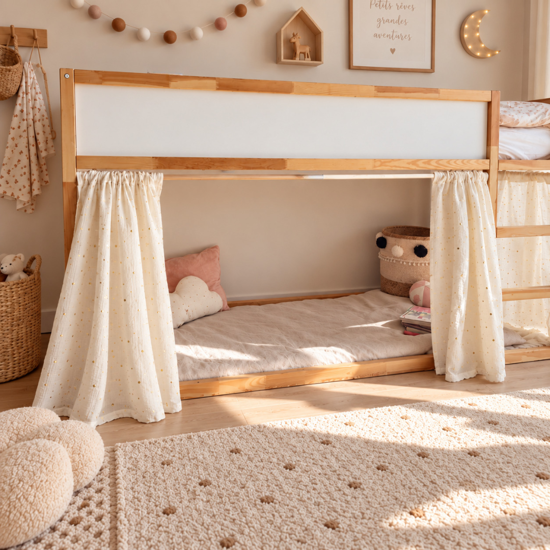 Rideaux lit Kura Ikea Ecru à pois dorés