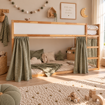 Rideaux lit Kura IKEA - Vert Kaki pois dorés