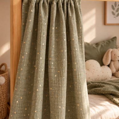Rideaux lit Kura IKEA - Vert Kaki pois dorés