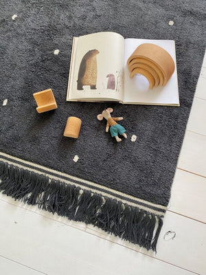 Tapis Gris anthracite à pois Ecru