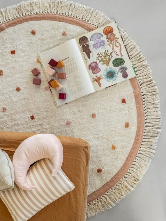 Tapis enfant Beige à pois Ocre & Rose