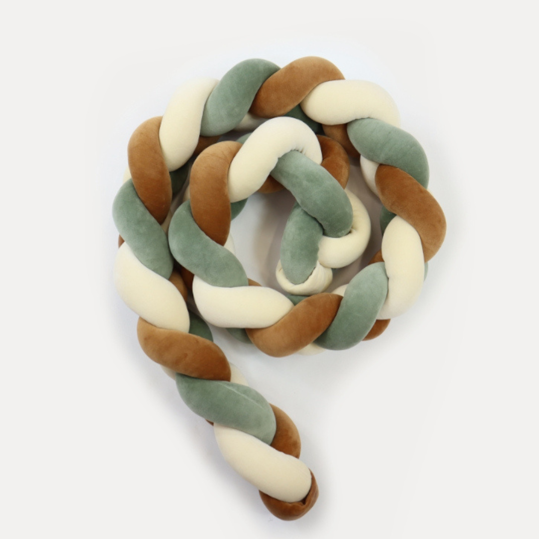 Tresse de lit 3 brins Ecru Camel &amp; Vert