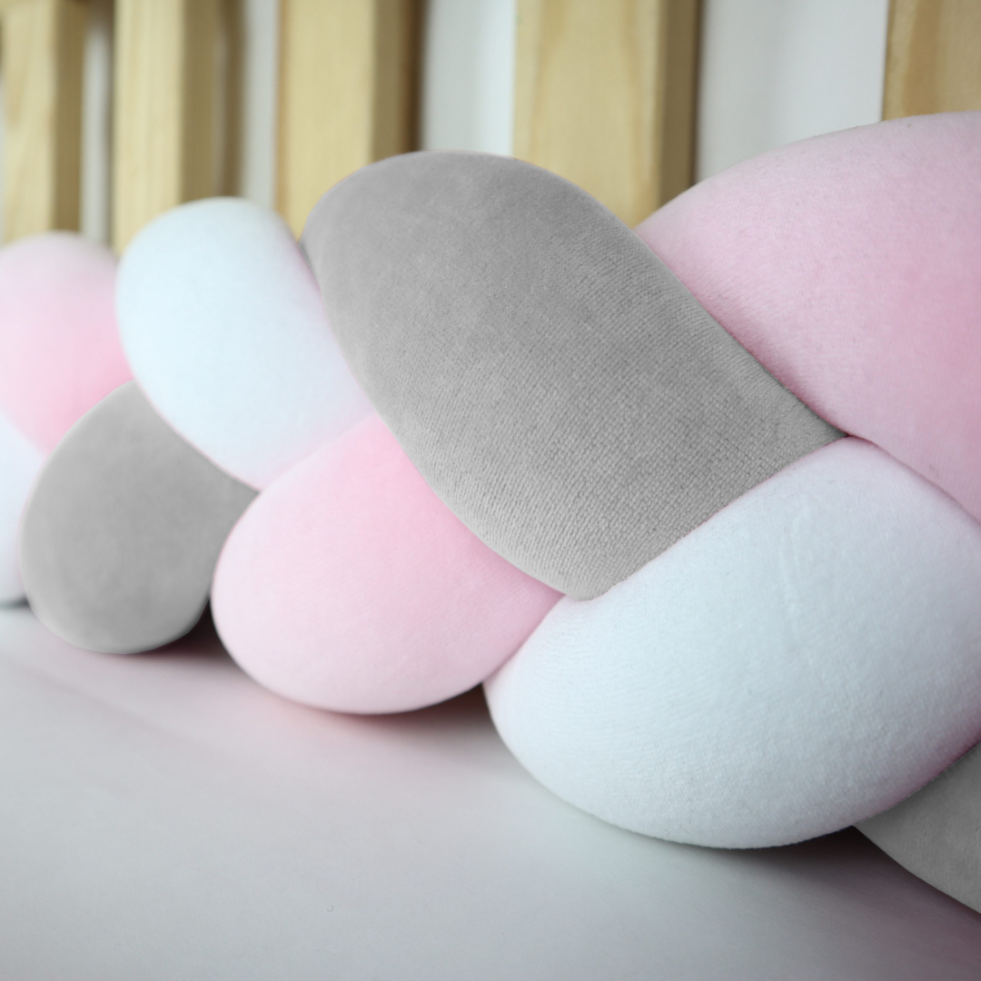 Tresse de lit rose gris &amp; blanc 180cm