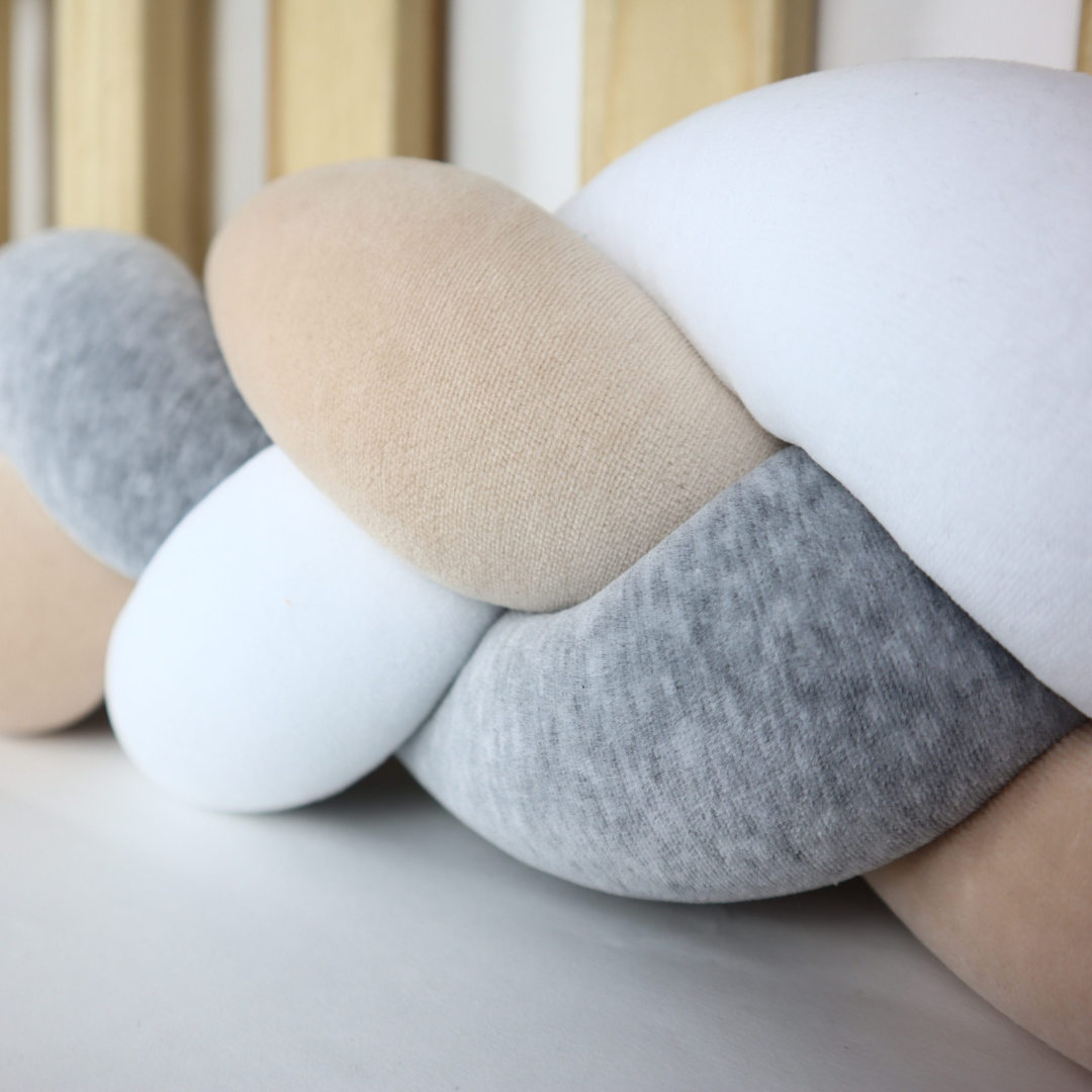 Tresse de lit beige blanc &amp; gris 200cm