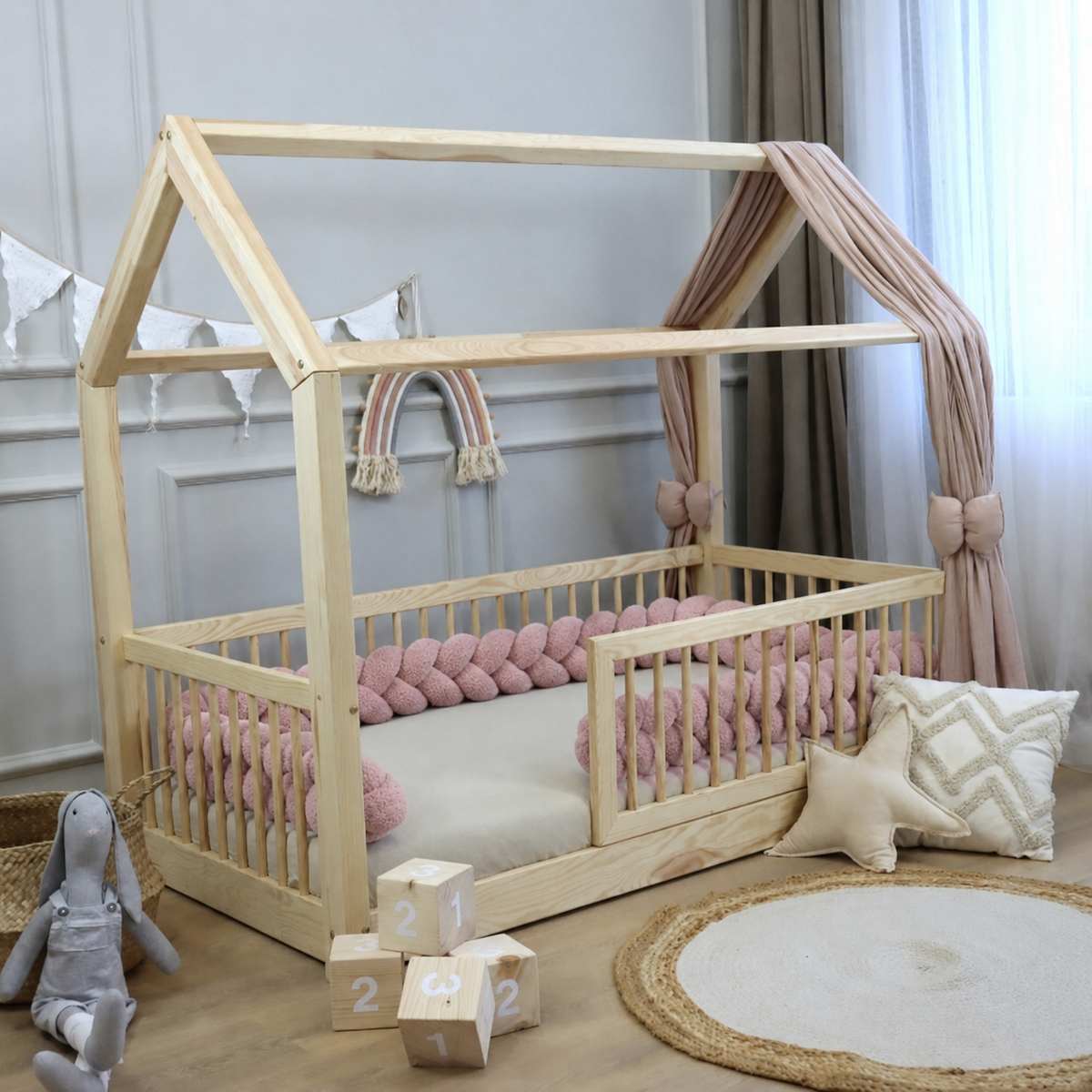 Tresse de lit 3 brins Teddy bouclette Rose poudré