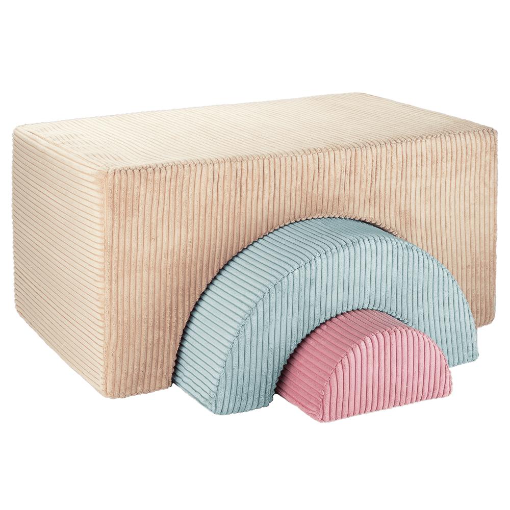 Pouf Montessori arc-en-ciel - Beige Vert &amp; Rose