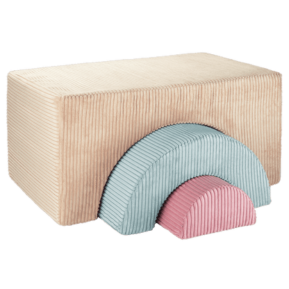 Pouf Montessori arc-en-ciel - Beige Vert &amp; Rose