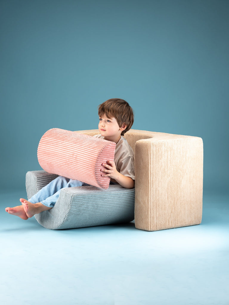 Pouf Montessori arc-en-ciel - Beige Vert &amp; Rose