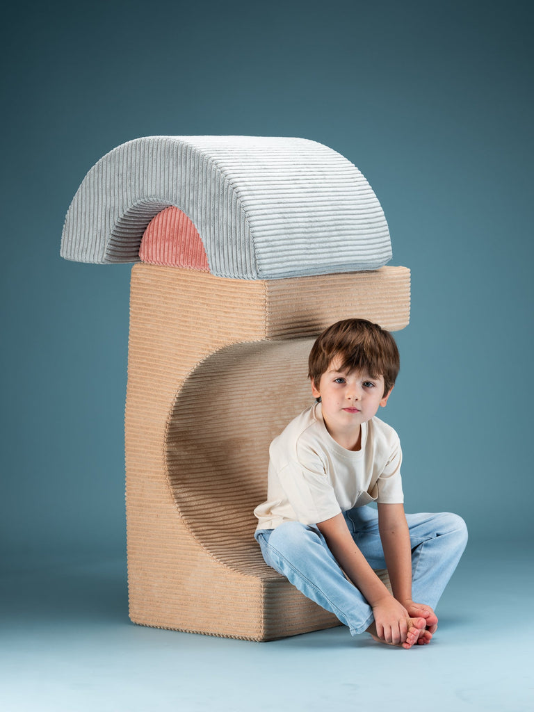 Pouf Montessori arc-en-ciel - Beige Vert &amp; Rose