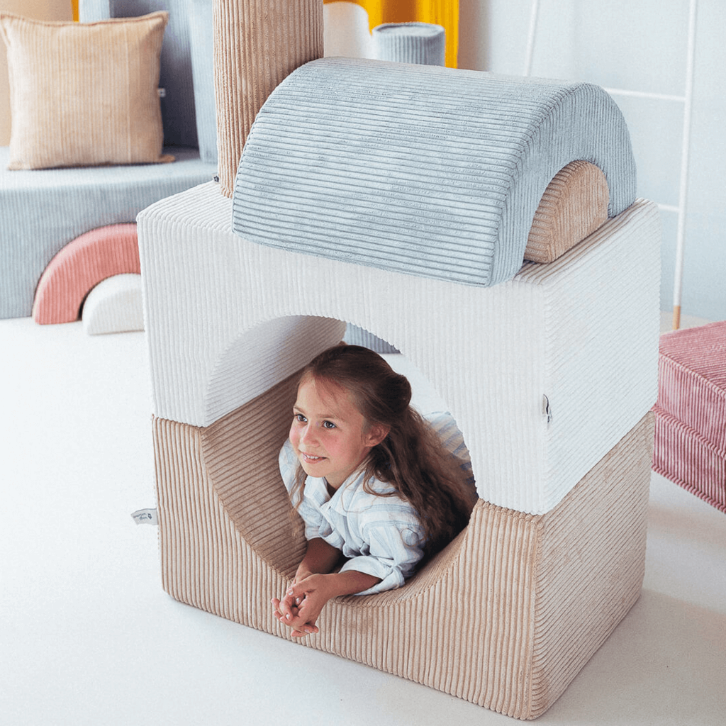 Pouf Montessori arc-en-ciel - Beige Vert &amp; Rose