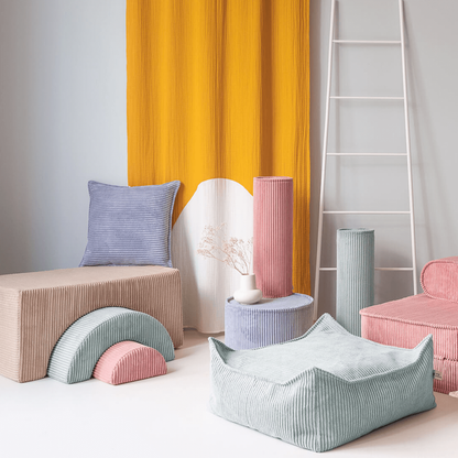Pouf Montessori arc-en-ciel - Beige Vert &amp; Rose