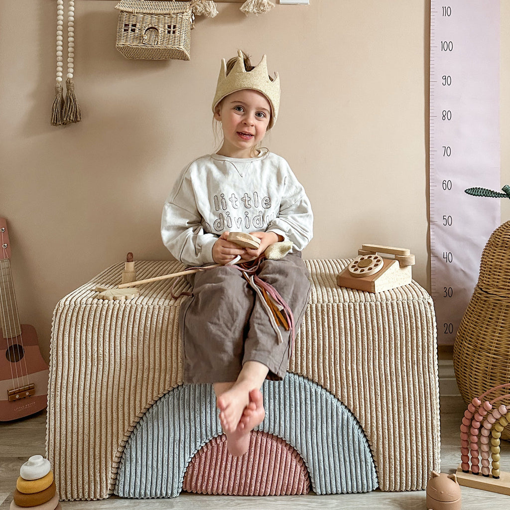 Pouf Montessori arc-en-ciel - Beige Vert &amp; Rose