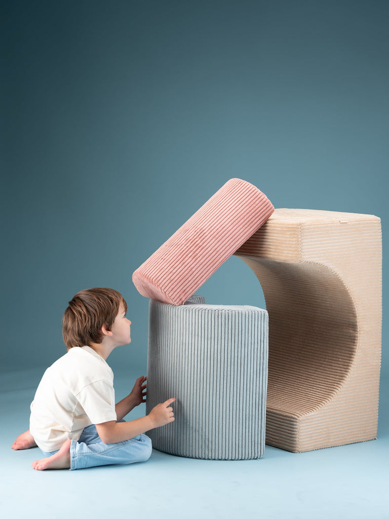 Pouf Montessori arc-en-ciel - Beige Vert &amp; Rose