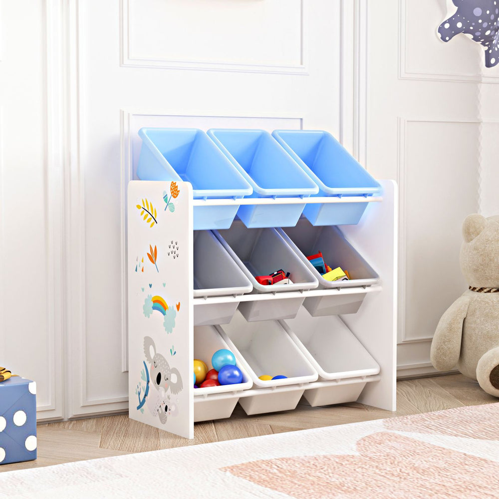 Etagère pour enfant avec 9 bacs de rangement amovibles