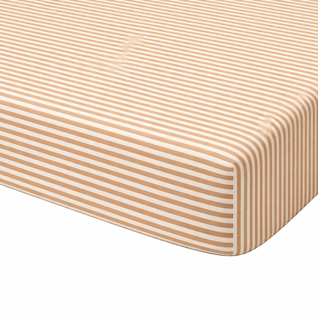 Drap housse enfant rayé camel