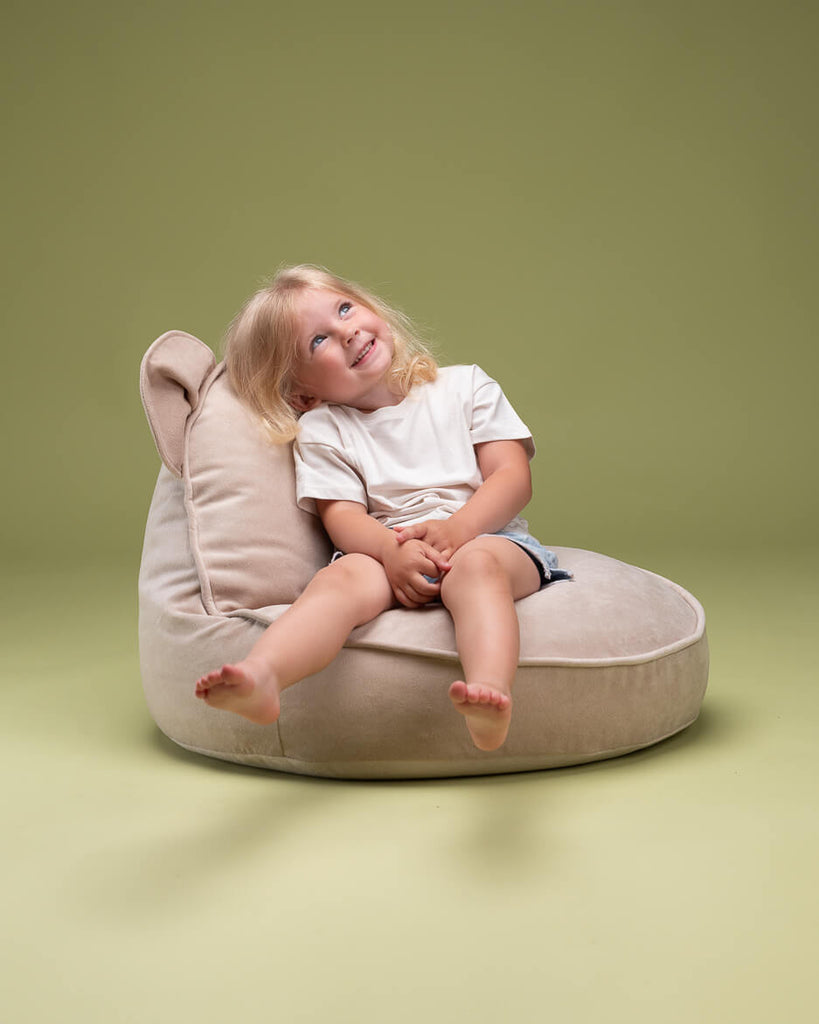 Fauteuil enfant ourson velours Beige