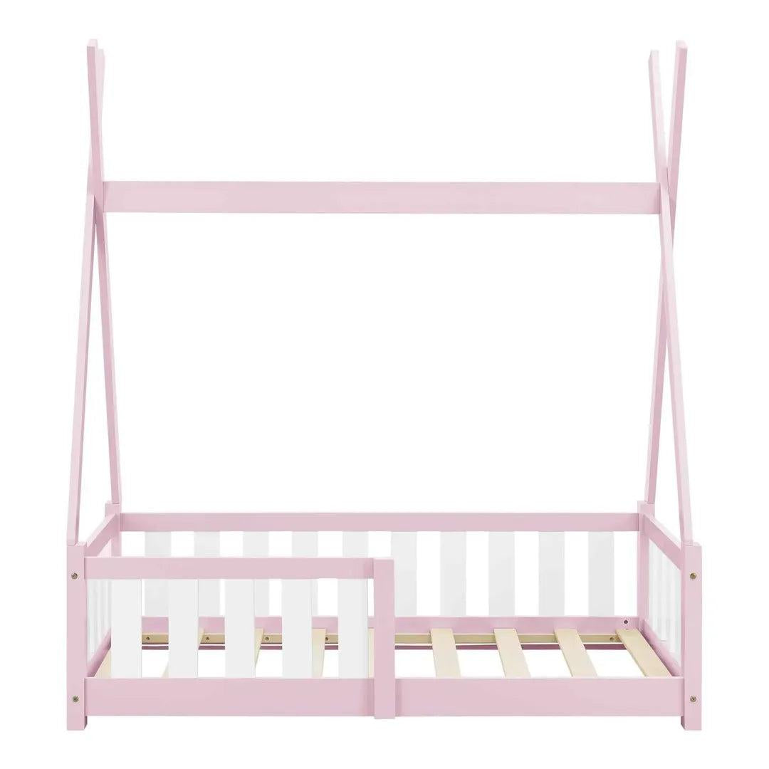 Lit tipi 70x140cm avec barrière - Rose &amp; blanc