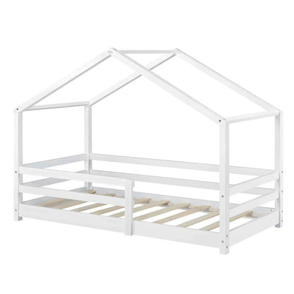 Lit cabane avec barrière 70x140cm - Blanc