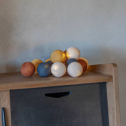 Guirlande lumineuse boule Bleu &amp; Jaune moutarde