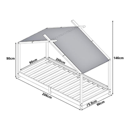 Pack lit cabane + ciel de lit + matelas 90x200cm - Rose