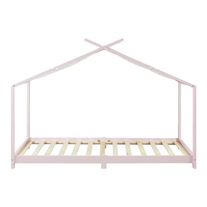 Pack lit cabane + ciel de lit + matelas 90x200cm - Rose