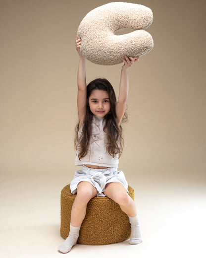 Pouf bouclette Jaune moutarde