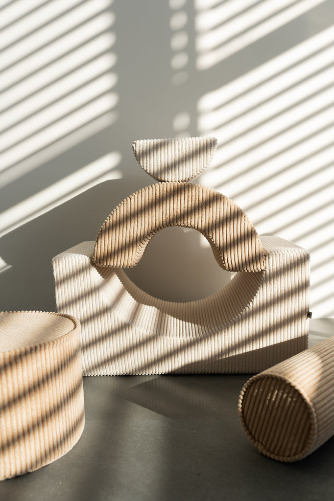 Pouf Montessori arc-en-ciel - Beige et blanc