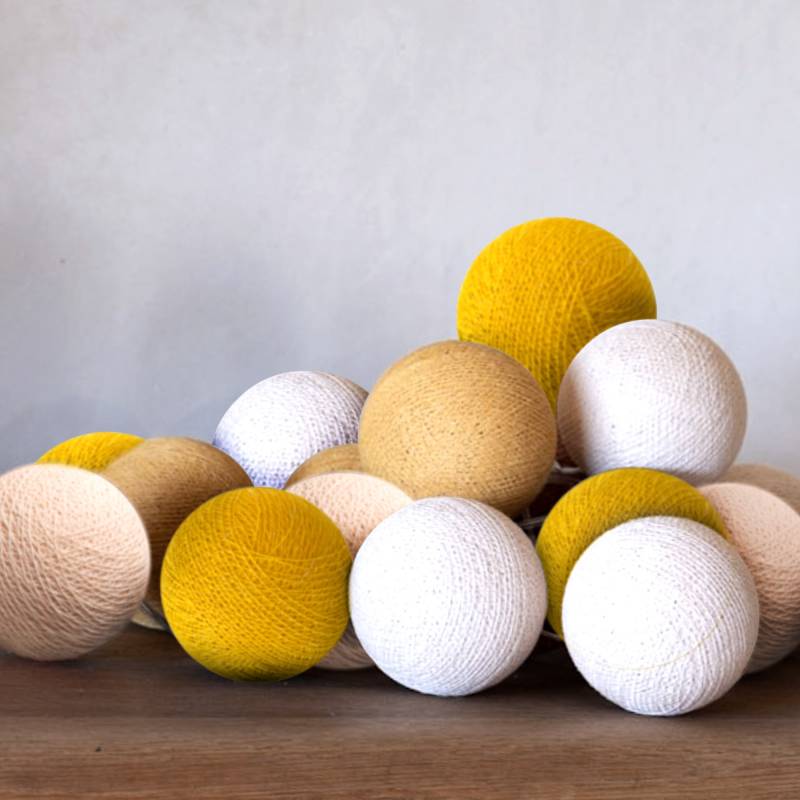 Guirlande lumineuse boule Jaune moutarde &amp; camel