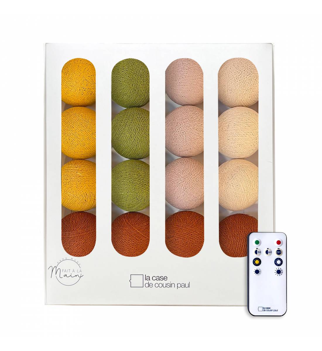 Guirlande lumineuse boule Kaki &amp; Jaune moutarde