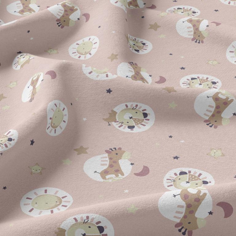 Ciel de lit cabane Rose poudré motif girafe & lion