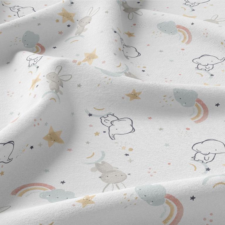 Ciel de lit cabane Blanc motif Lapin Eléphant & Arc-en-ciel