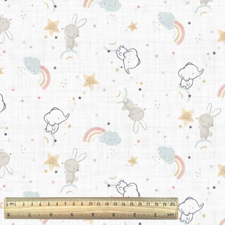 Ciel de lit cabane Blanc motif Lapin Eléphant & Arc-en-ciel