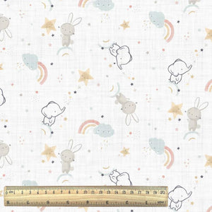 Ciel de lit cabane Blanc motif Lapin Eléphant & Arc-en-ciel