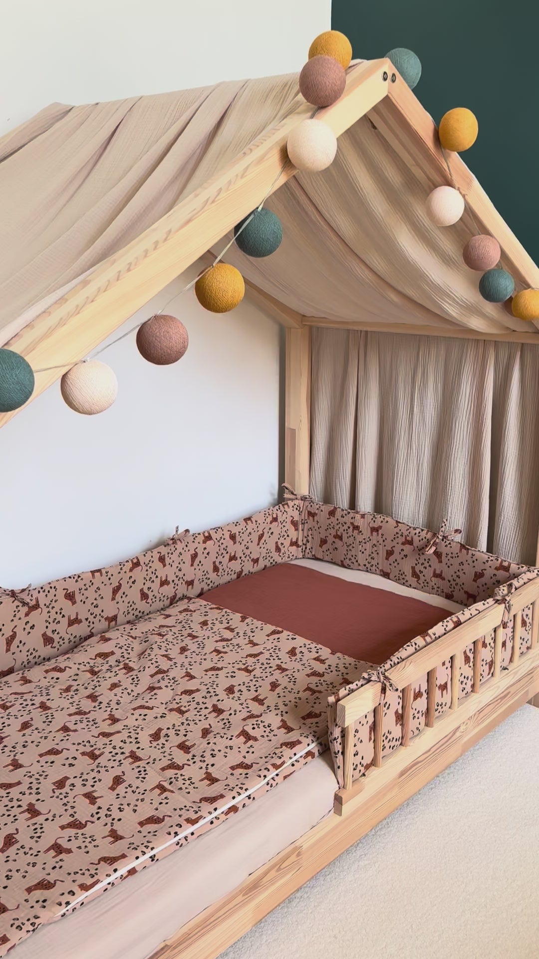 Tour de lit cabane double gaze Leopard beige