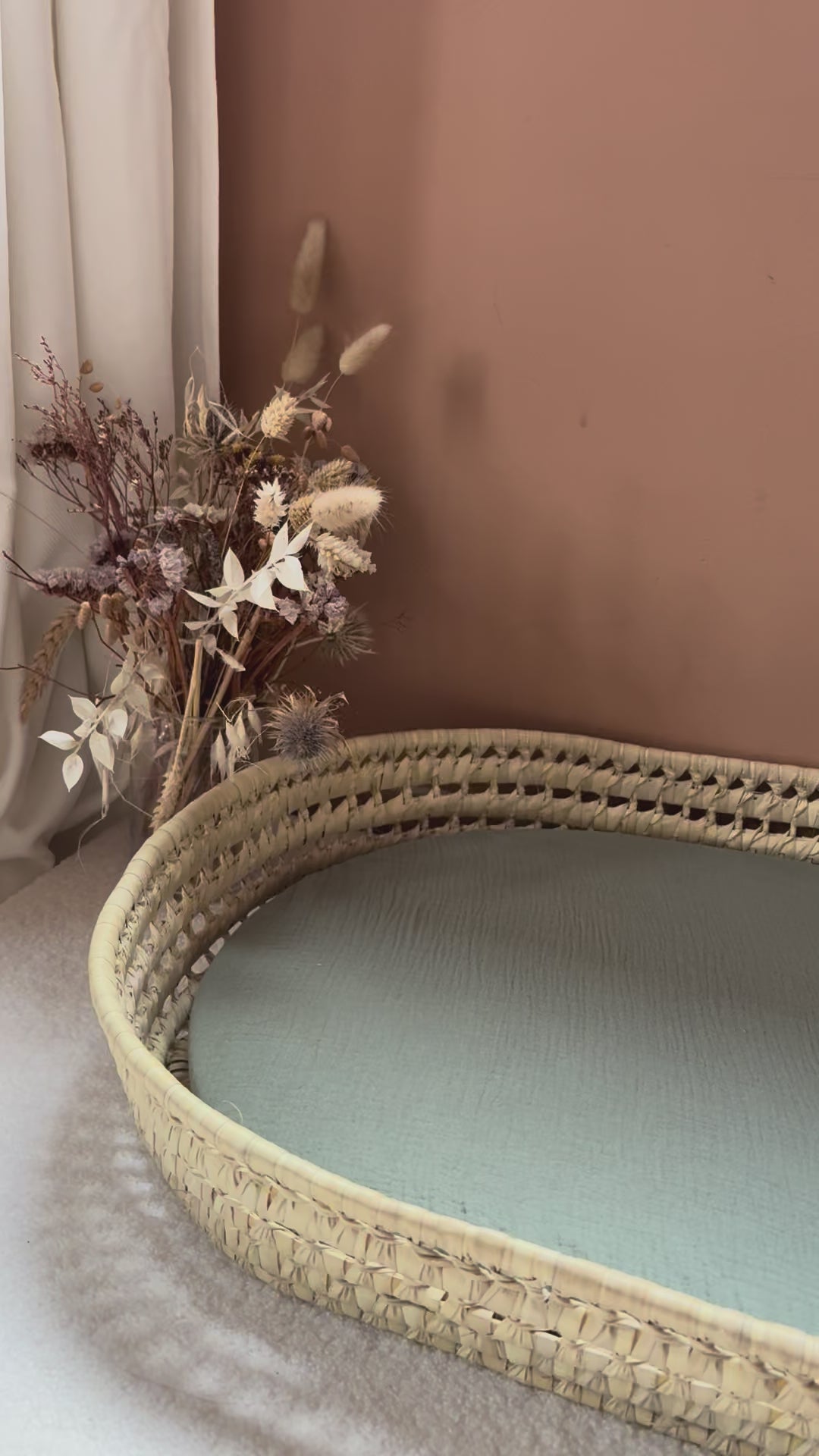 Panier à langer + matelas + housse double gaze vert kaki