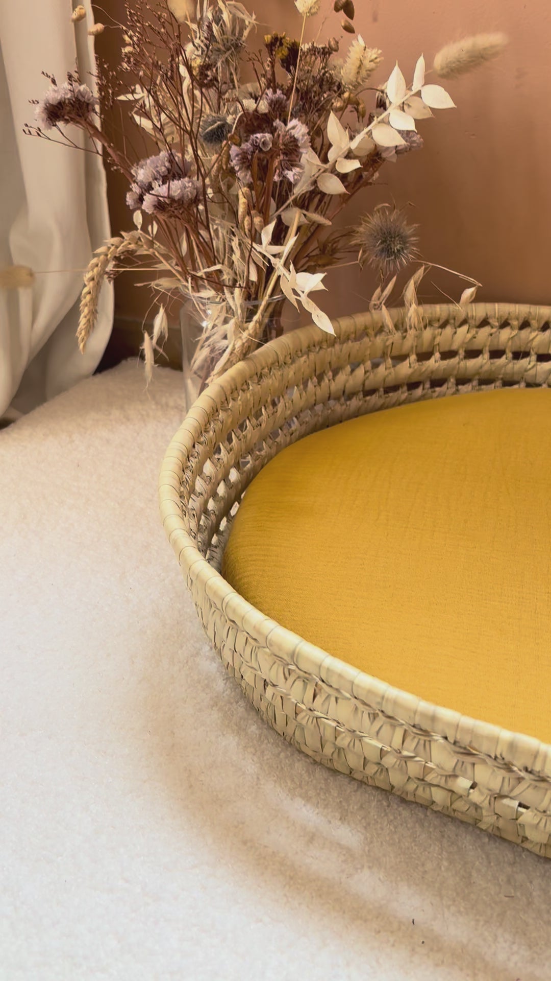 Panier à langer + matelas + housse double gaze jaune moutarde