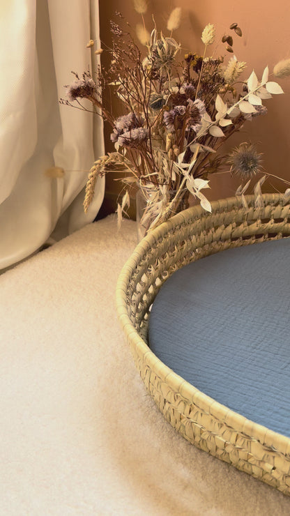 Panier à langer + matelas + housse double gaze bleu jean
