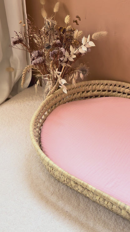 Panier à langer + matelas + housse double gaze rose blush