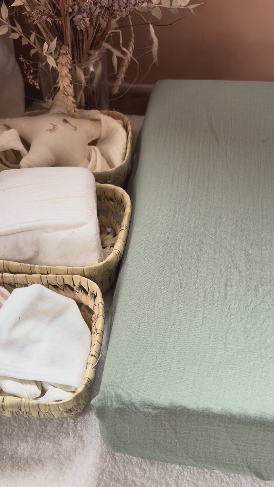 Housse matelas à langer double gaze BIO vert kaki