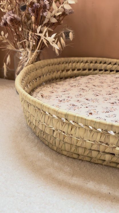 Panier à langer + matelas + housse double gaze fleurie Nina