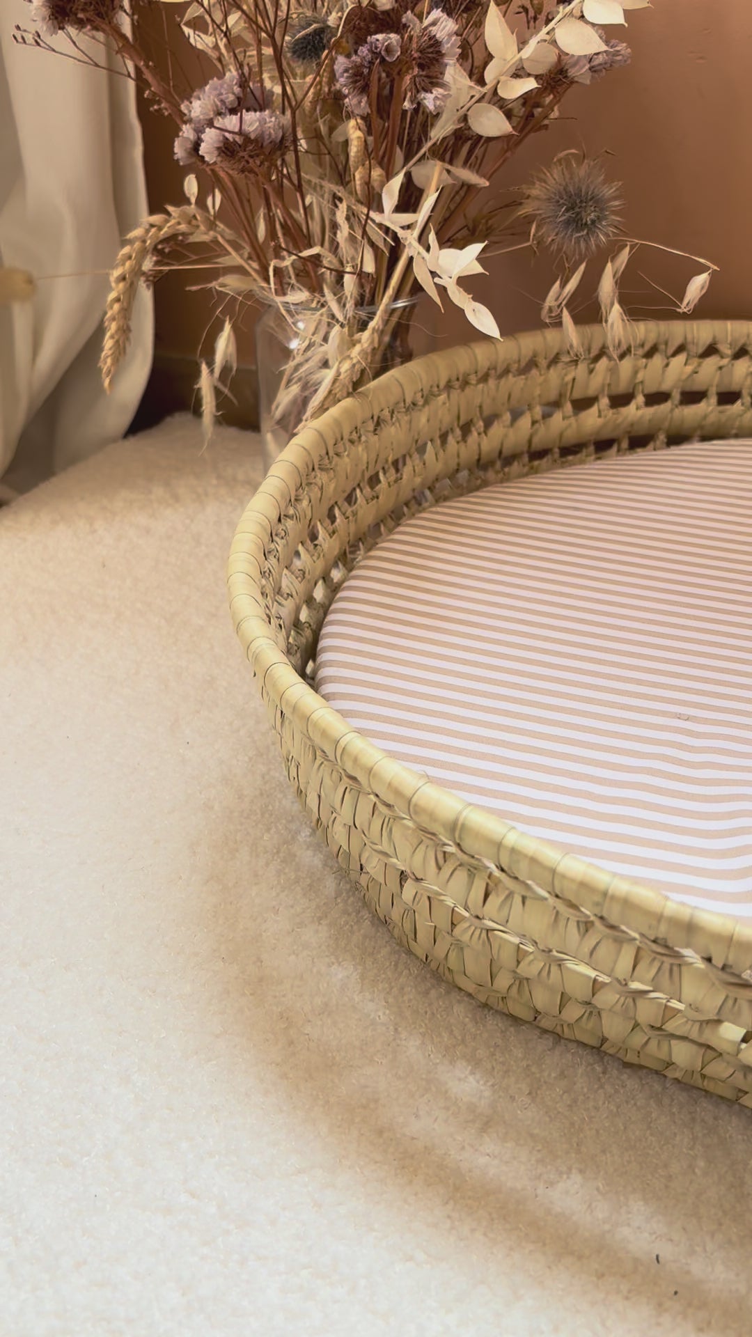 Panier à langer + matelas + housse rayée beige