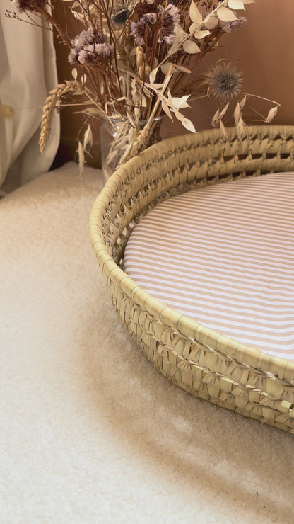 Panier à langer + matelas + housse rayée beige