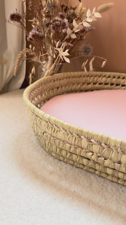 Panier à langer + matelas + housse double gaze rose blush