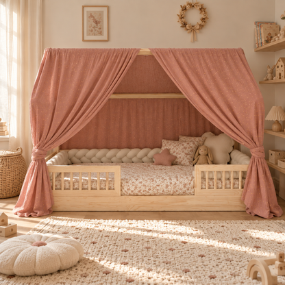 Ciel de lit cabane (pack de 2) Rose pois dorés