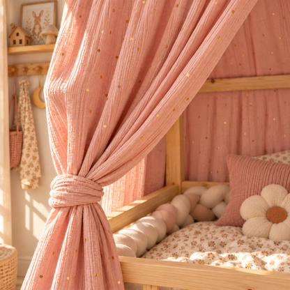 Ciel de lit cabane (pack de 2) Rose blush pois dorés