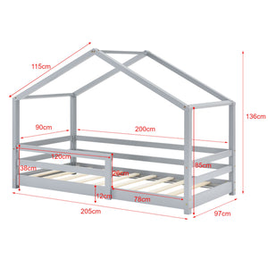 Hutbed met slagboom en matras - 90x200cm - Grijs