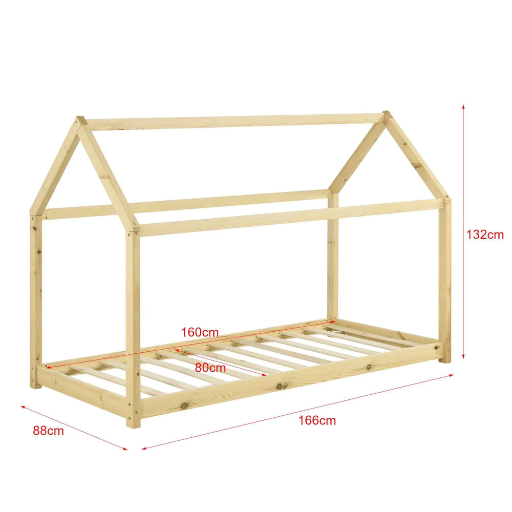 Montessori kajuitbed - 80x160cm - Natuurlijk hout