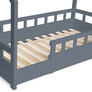 Lit cabane gris avec barrière
