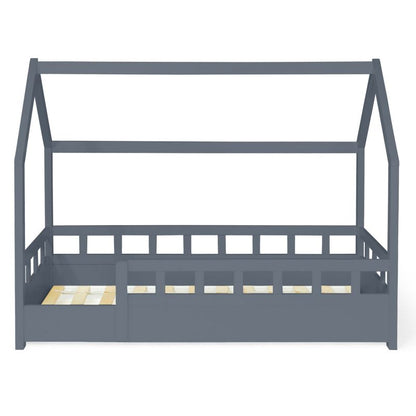 Lit cabane gris avec barrière